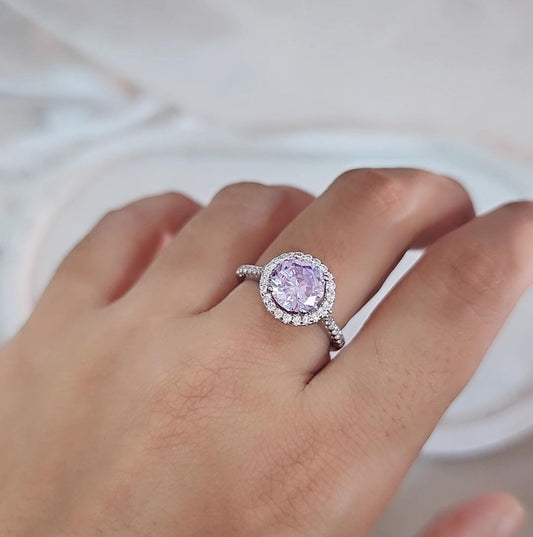 Lilac Solitaire Halo Band Ring