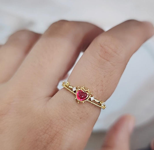 Red Heart Layered Ring (Adjustable)