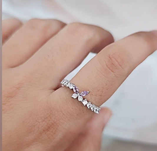 Lilac White Butterfly Band Ring