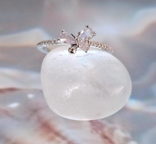 White Butterfly Band Ring