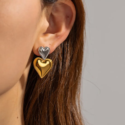 Silver Golden Heart Studs Earring