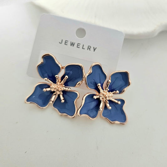 Enamel Blue Flower Statement Earrings