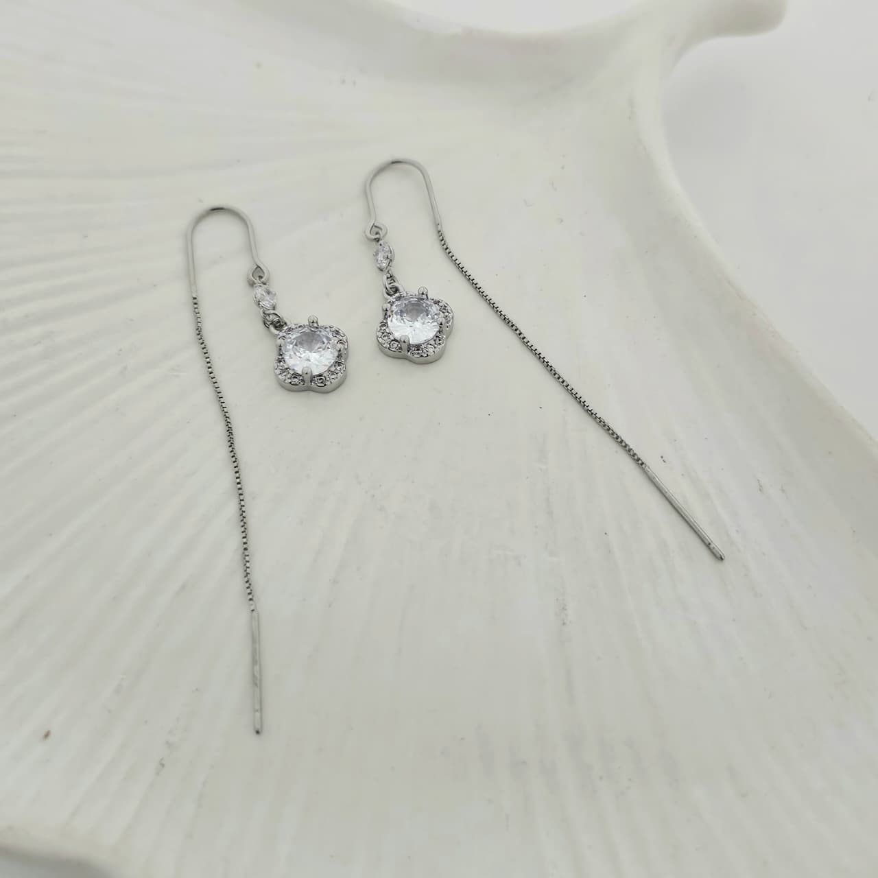 Clove Diamond Sui Dhaga Silver Earrings