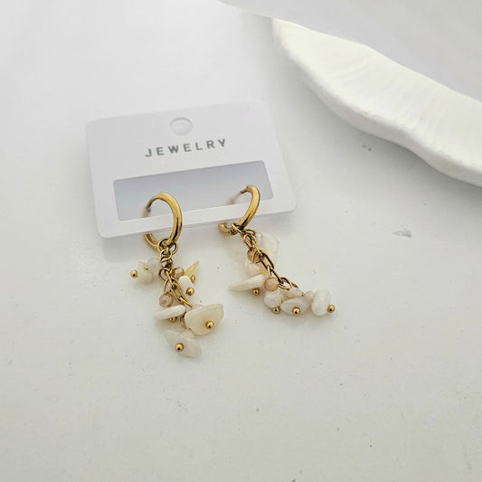 White Pearl Dangling Hoop Earrings