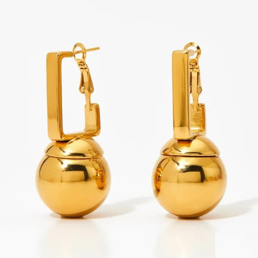 Golden Rectangle Ball Hoop Earrings