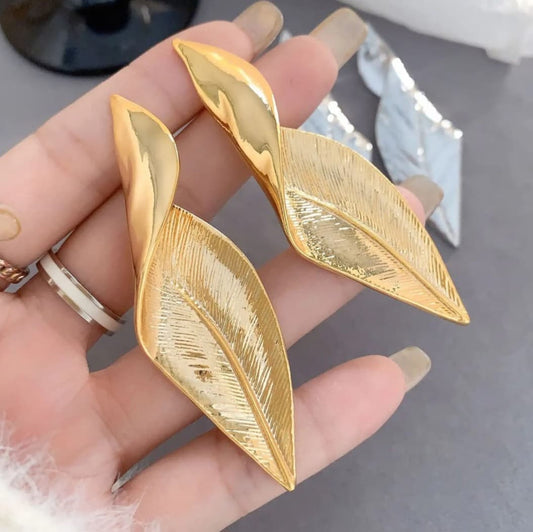 Golden Leaf Twisted Earrings