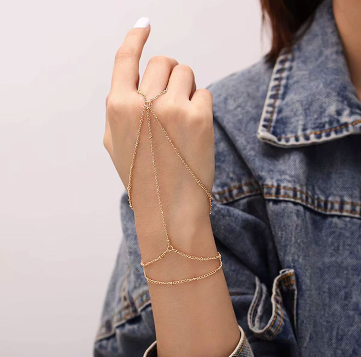 Chain Layered Ring With Bracelet ( Anti Tarnish )