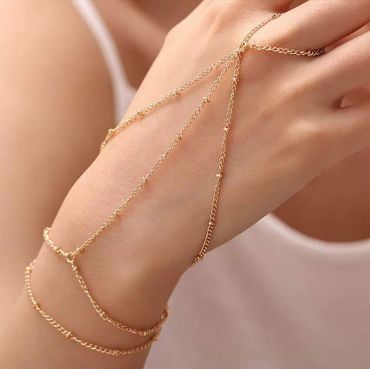 Chain Layered Ring With Bracelet ( Anti Tarnish )