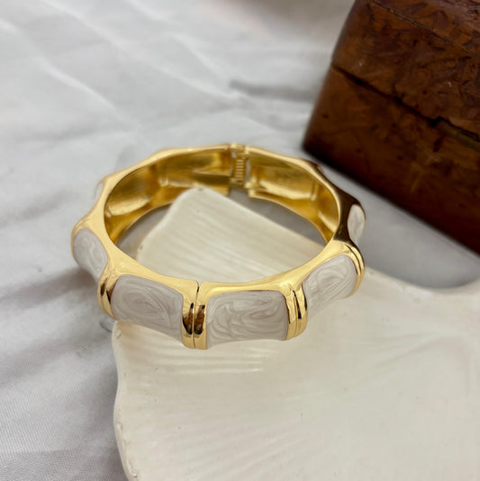 Thick Rectangle White Enamel Kada Bangle
