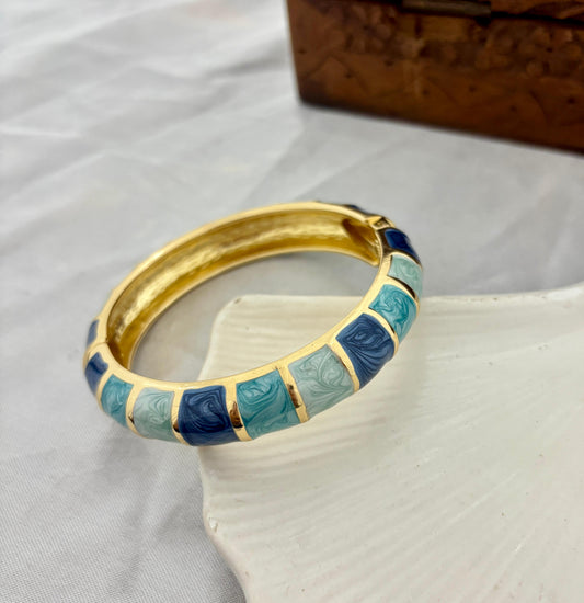 Thick Rectangle Blue Enamel Kada Bangle