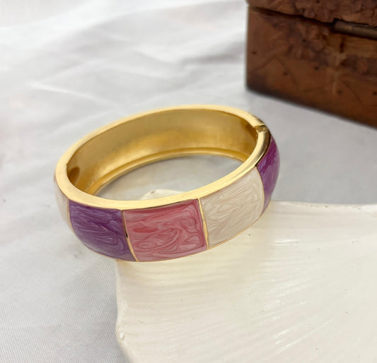 Thick Pink Purple Rectangle Enamel Kada Bangle