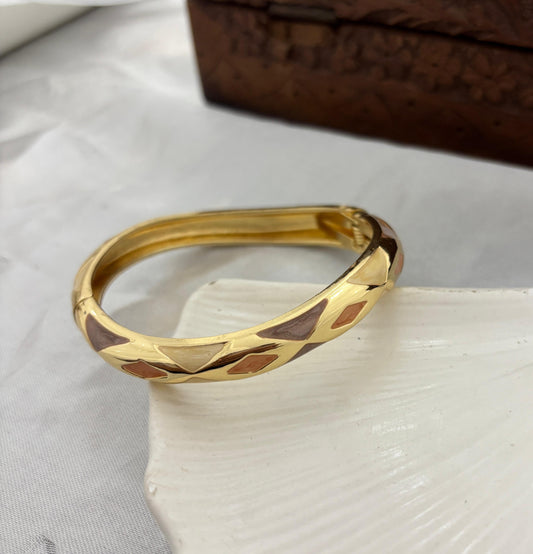 Curve Triangle Brown Beige Enamel Kada Bangle