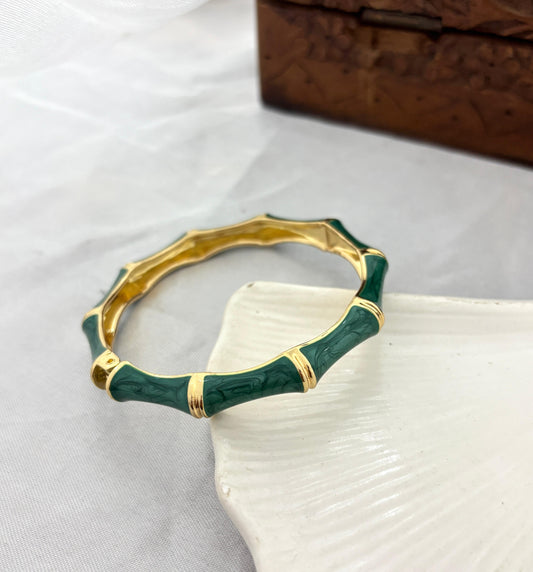 Green Bamboo Beige Enamel Kada Bangle
