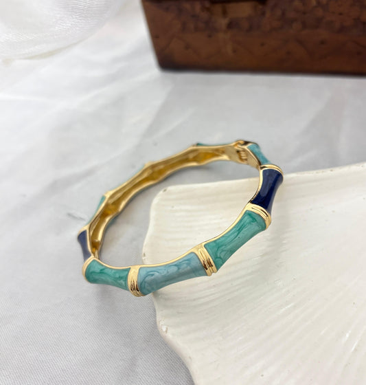 Blue Bamboo Beige Enamel Kada Bangle