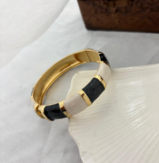 Thick Black And White Enamel Kada Bangle
