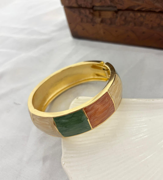 Thick Brown Green Enamel Kada Bangle