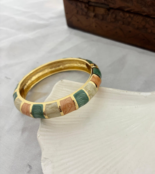 Thick Square Brown Green Enamel Kada Bangle