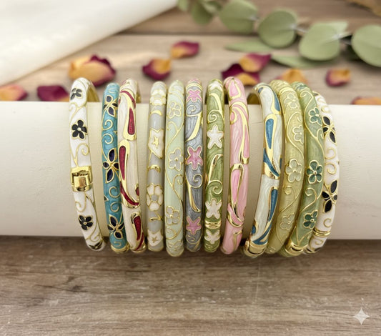 Women Anti Tarnish Enamel Floral Openable Kada Bracelet