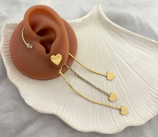 Heart Diamond Dangling Earcuff (Single Ear)