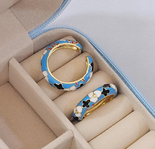 Blue White Black Enamel Ring ( Adjustable )