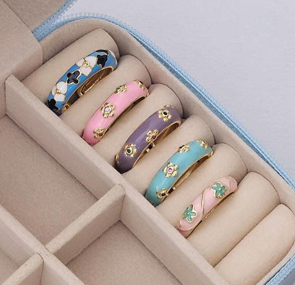 Flower Enamel Ring ( Adjustable )