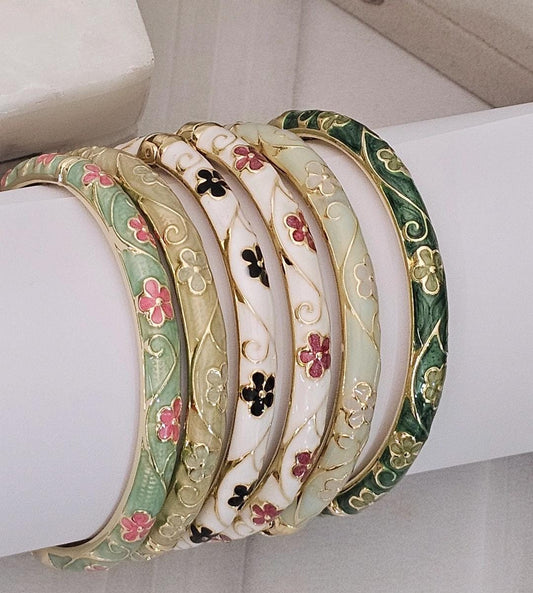 Women Anti Tarnish Enamel Floral Openable Kada Bracelet