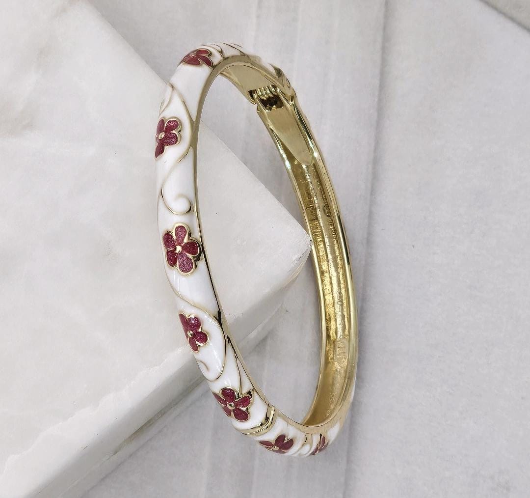 Women Anti Tarnish Enamel Floral Openable Kada Bracelet