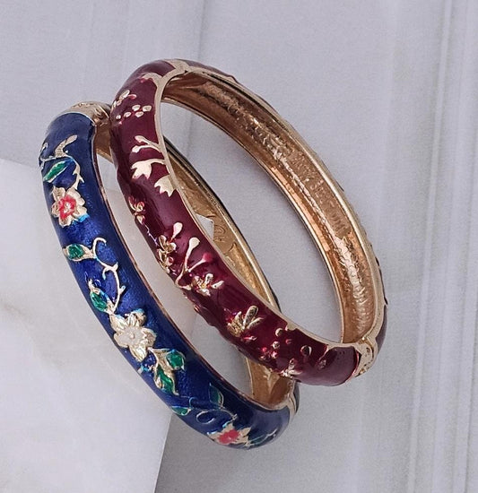 Women Anti Tarnish Enamel Flower Openable Kada Bracelet (Small Size)
