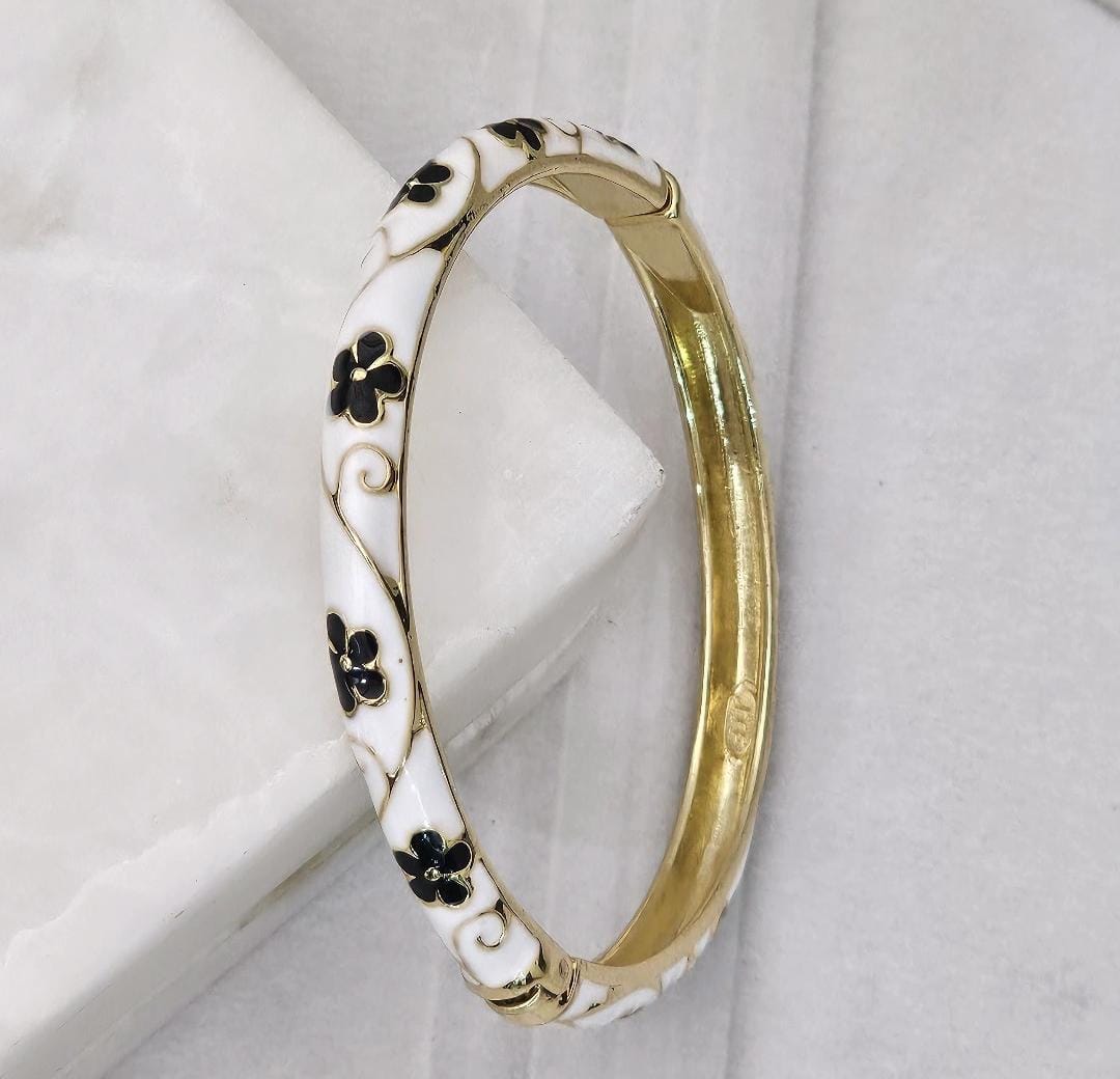 Women Anti Tarnish Enamel Floral Openable Kada Bracelet