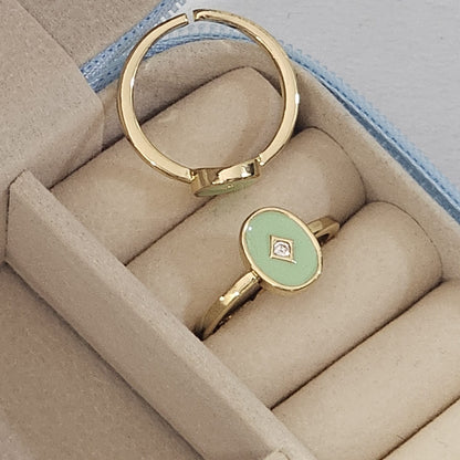 Minimal Coin Enamel Ring - Adjustable