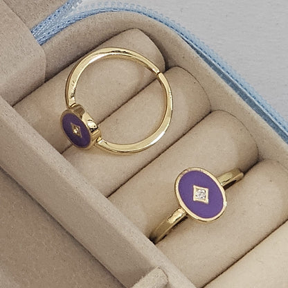 Minimal Coin Enamel Ring - Adjustable