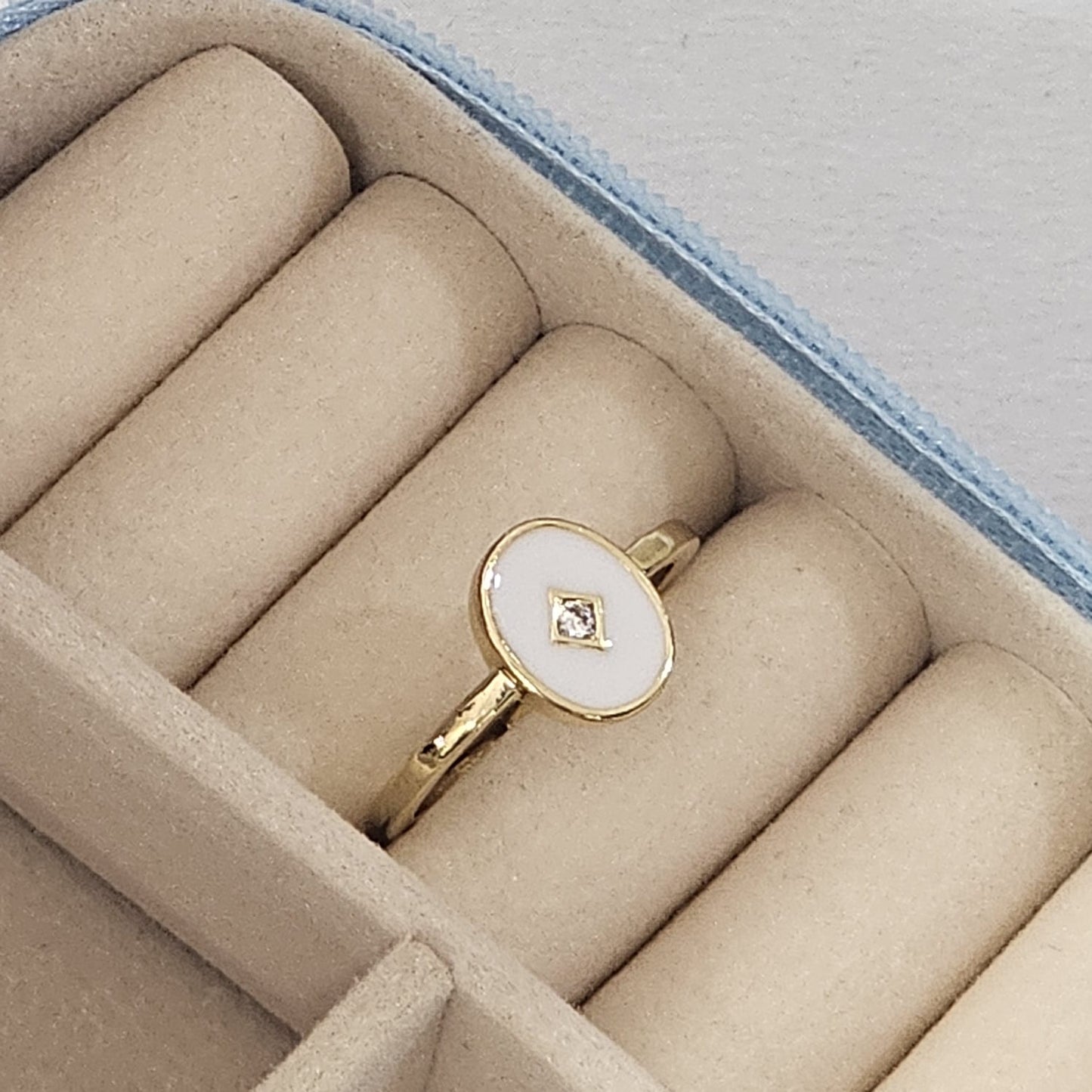 Minimal Coin Enamel Ring - Adjustable
