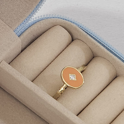Minimal Coin Enamel Ring - Adjustable