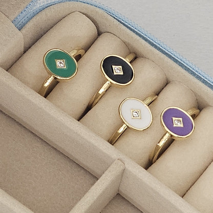 Minimal Coin Enamel Ring - Adjustable