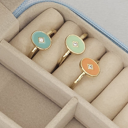 Minimal Coin Enamel Ring - Adjustable