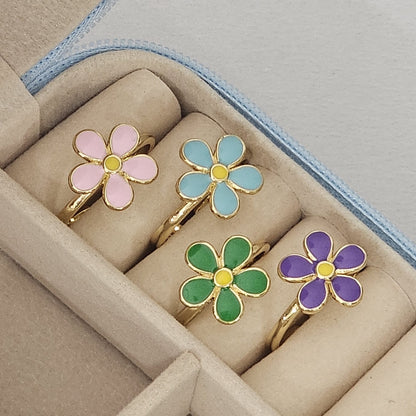 Flower Enamel Ring - Adjustable