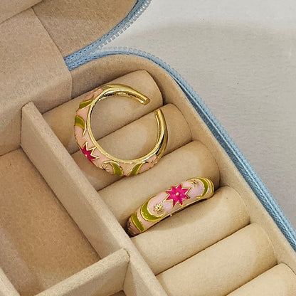 Sun Moon Enamel Ring - Adjustable