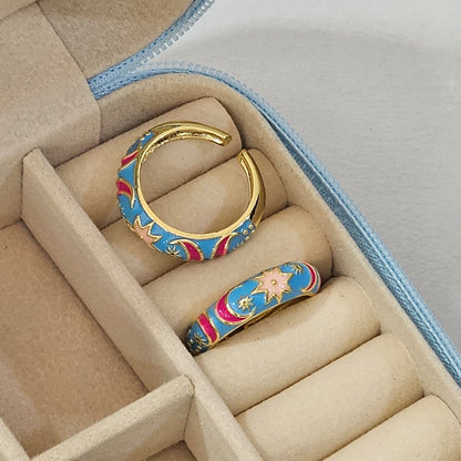 Sun Moon Enamel Ring - Adjustable