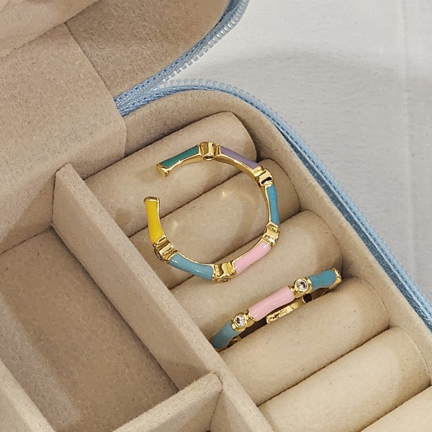 Diamond Bamboo Enamel Ring - Adjustable