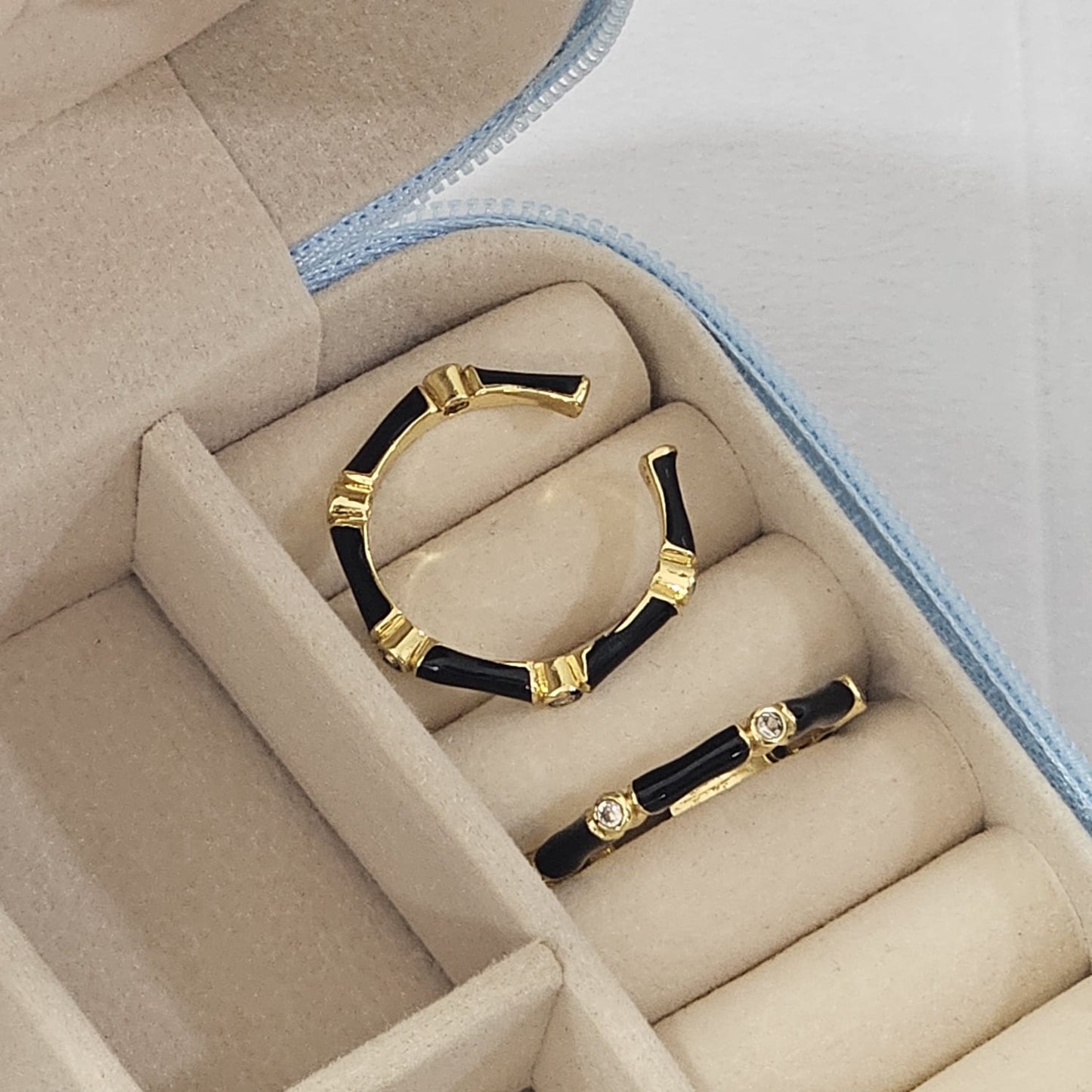 Diamond Bamboo Enamel Ring - Adjustable