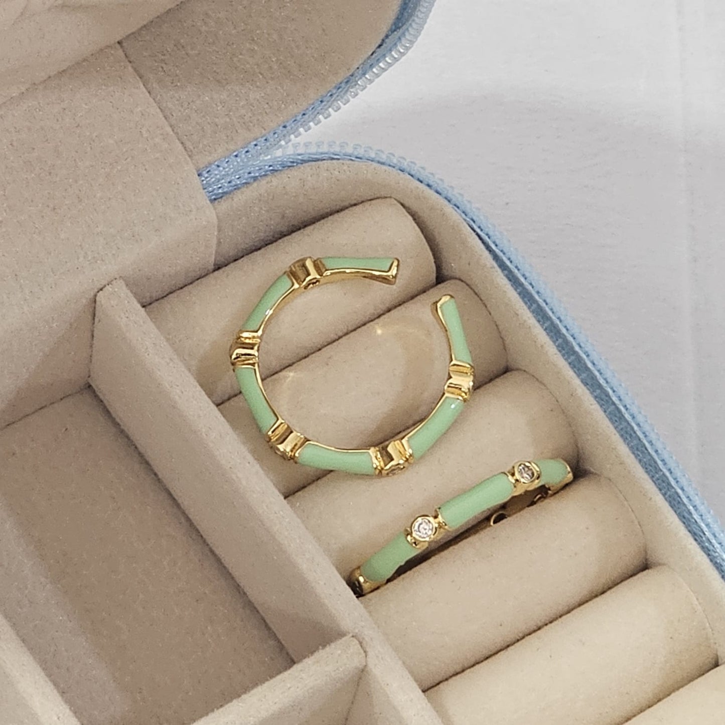 Diamond Bamboo Enamel Ring - Adjustable