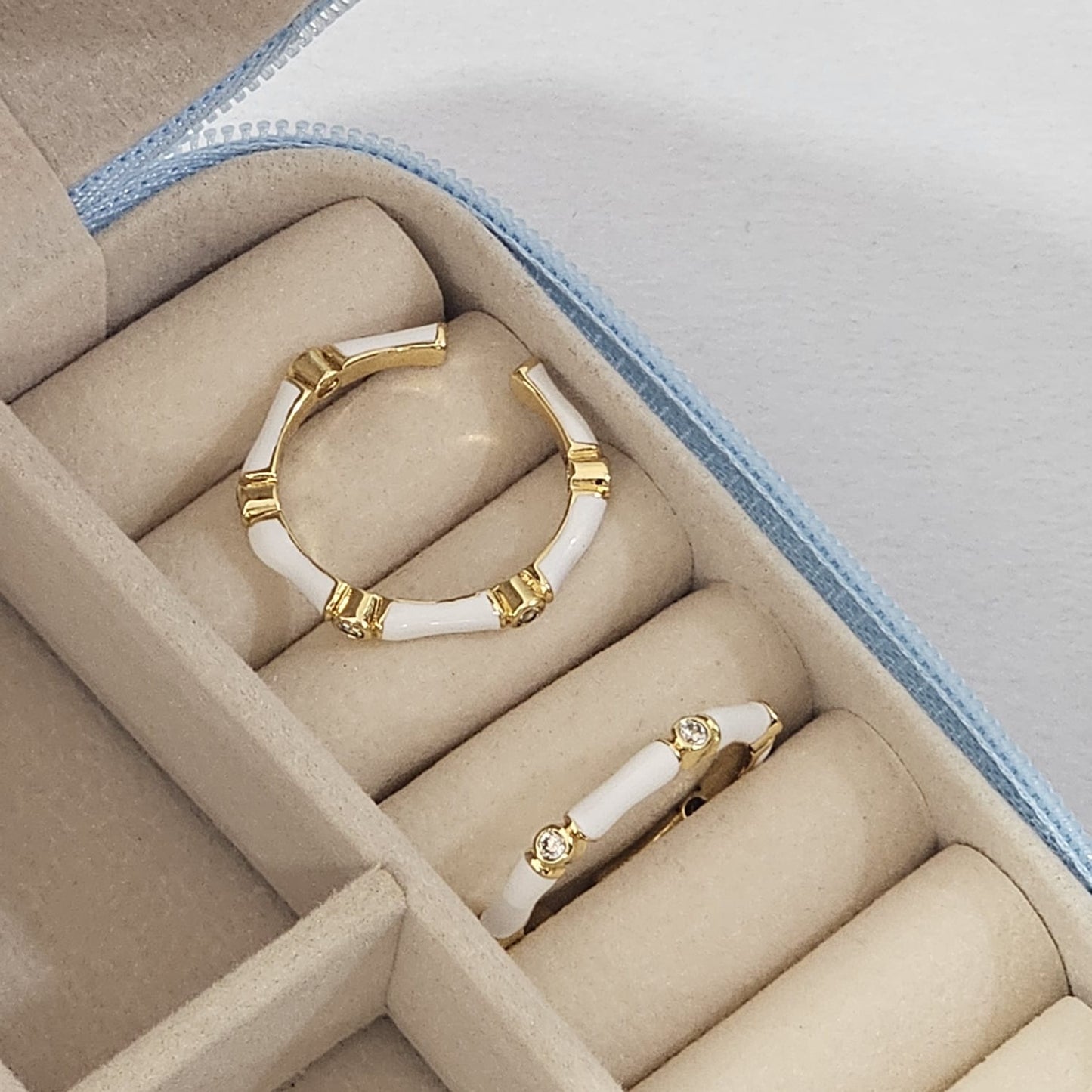 Diamond Bamboo Enamel Ring - Adjustable