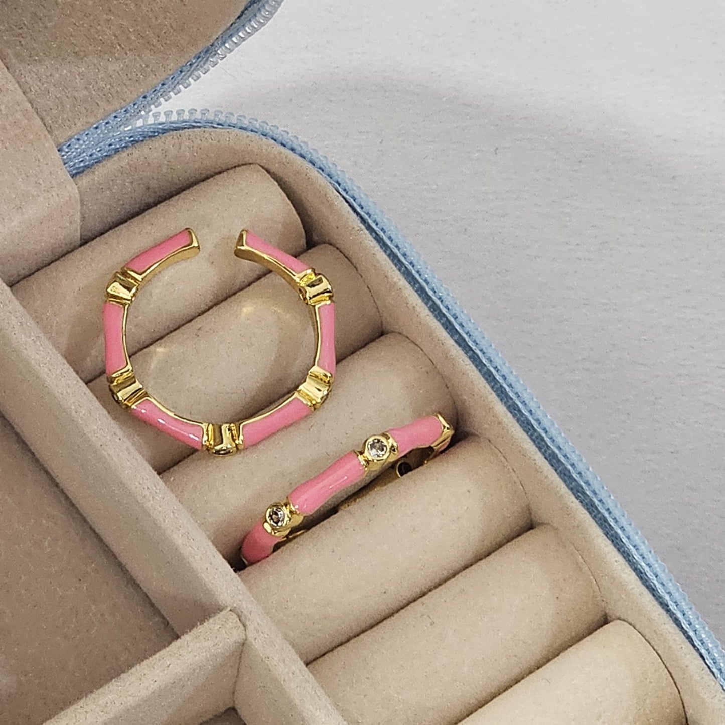 Diamond Bamboo Enamel Ring - Adjustable