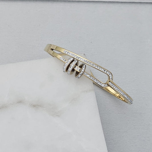 Golden Diamond Three Ring Band Kada Bracelet (Anti Tarnish) (Small Size)