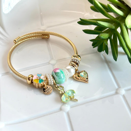 Women Golden Colourful Flower Pandora Charm Bracelet