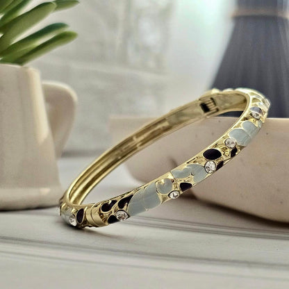 Women Thin Diamond Flower Enamel Kada Bracelet