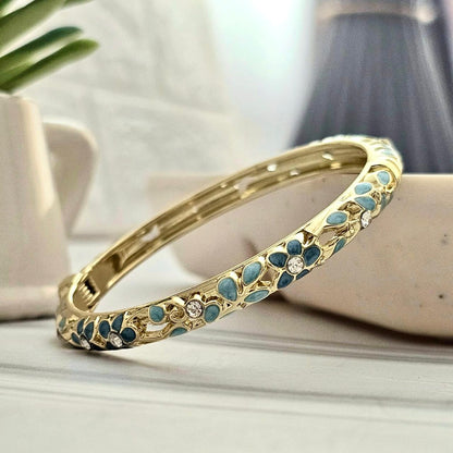 Women Thin Diamond Flower Enamel Kada Bracelet