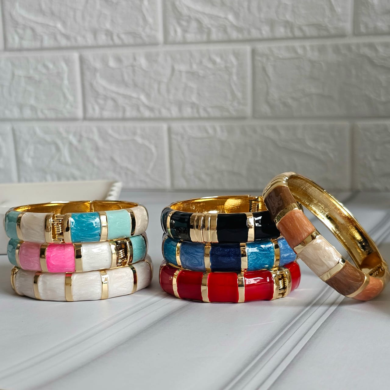 Women Thick Block Enamel Kada Bracelet