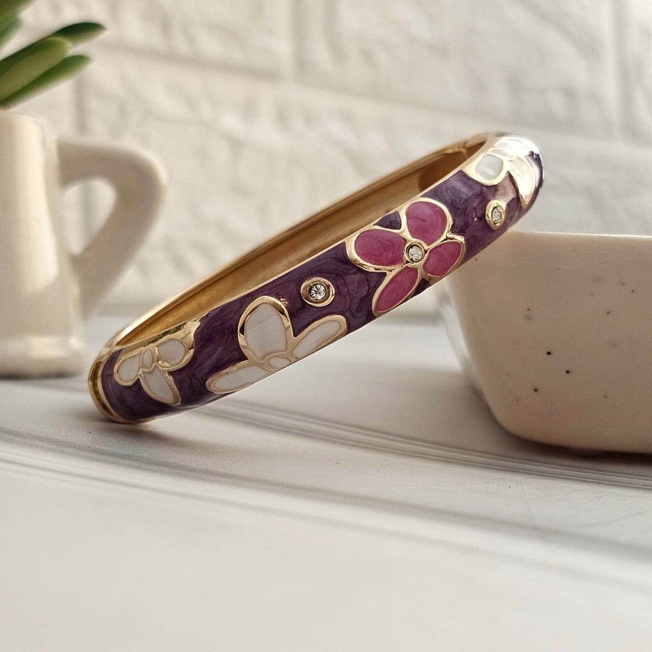 Women Thick Floral Enamel Kada Bracelet