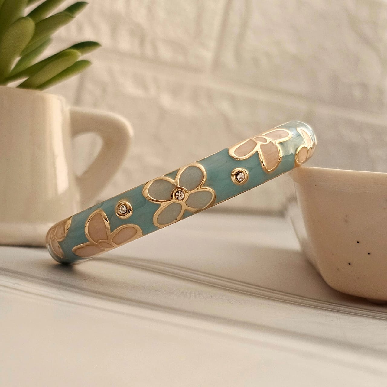 Women Thick Floral Enamel Kada Bracelet